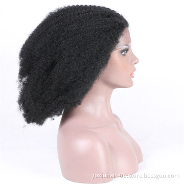 Best selling kinky Curl Brazilian Human Hair wig Afro wave Glueless Lace front Wigs for Black Women Natural Color 130% Density